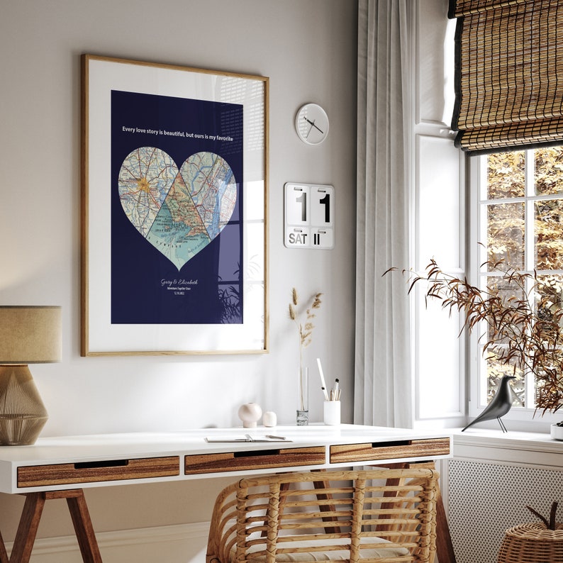 Heart Map Frame Personalised Heart Map Print, Custom Couples Gift, Customised Travel ...
