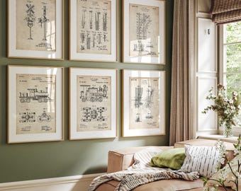 Train Set Of 6 Patent Print - Vintage Railway Wall Art