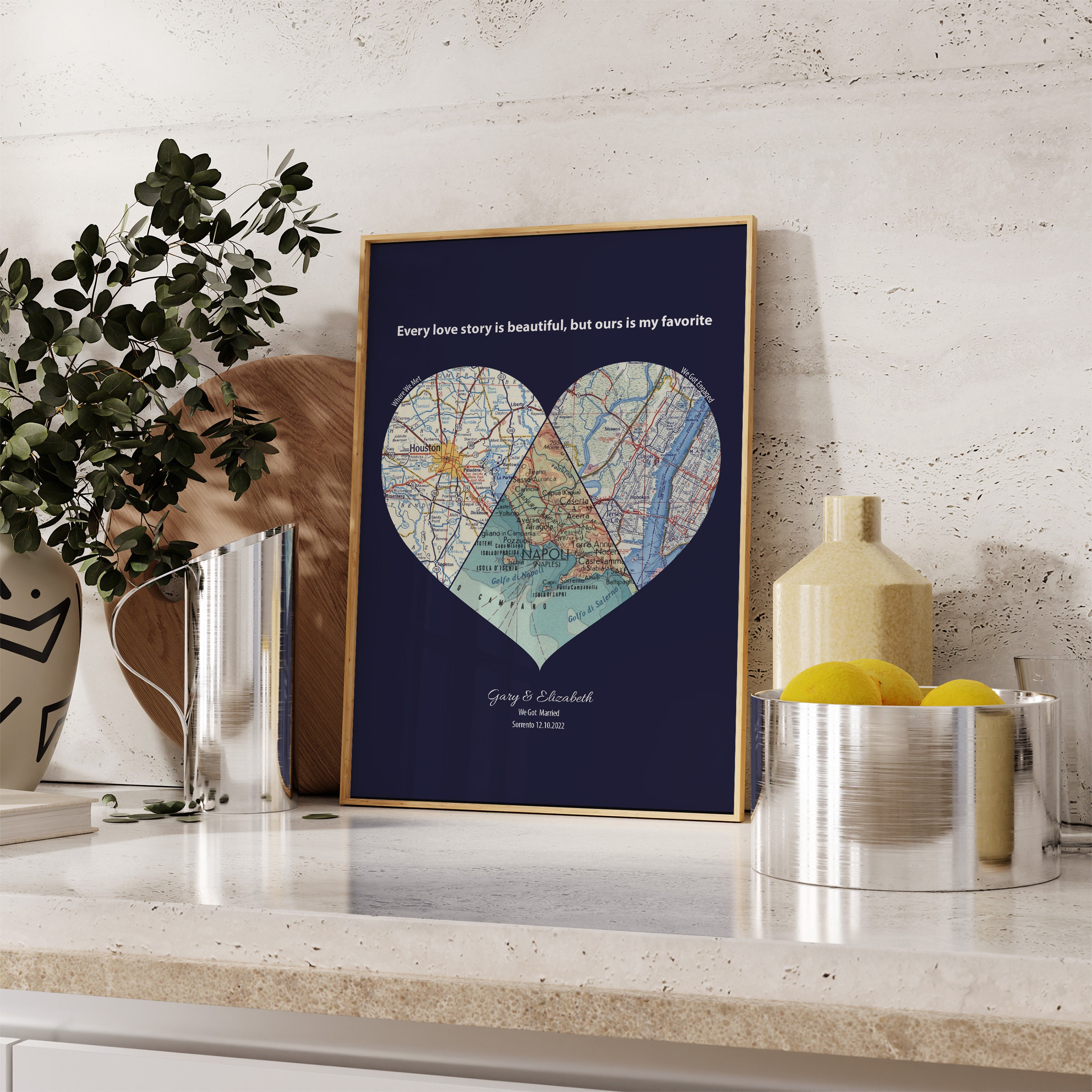 Custom Heart Map Personalised Heart Map Print, Custom Couples Gift, Customised Travel ...