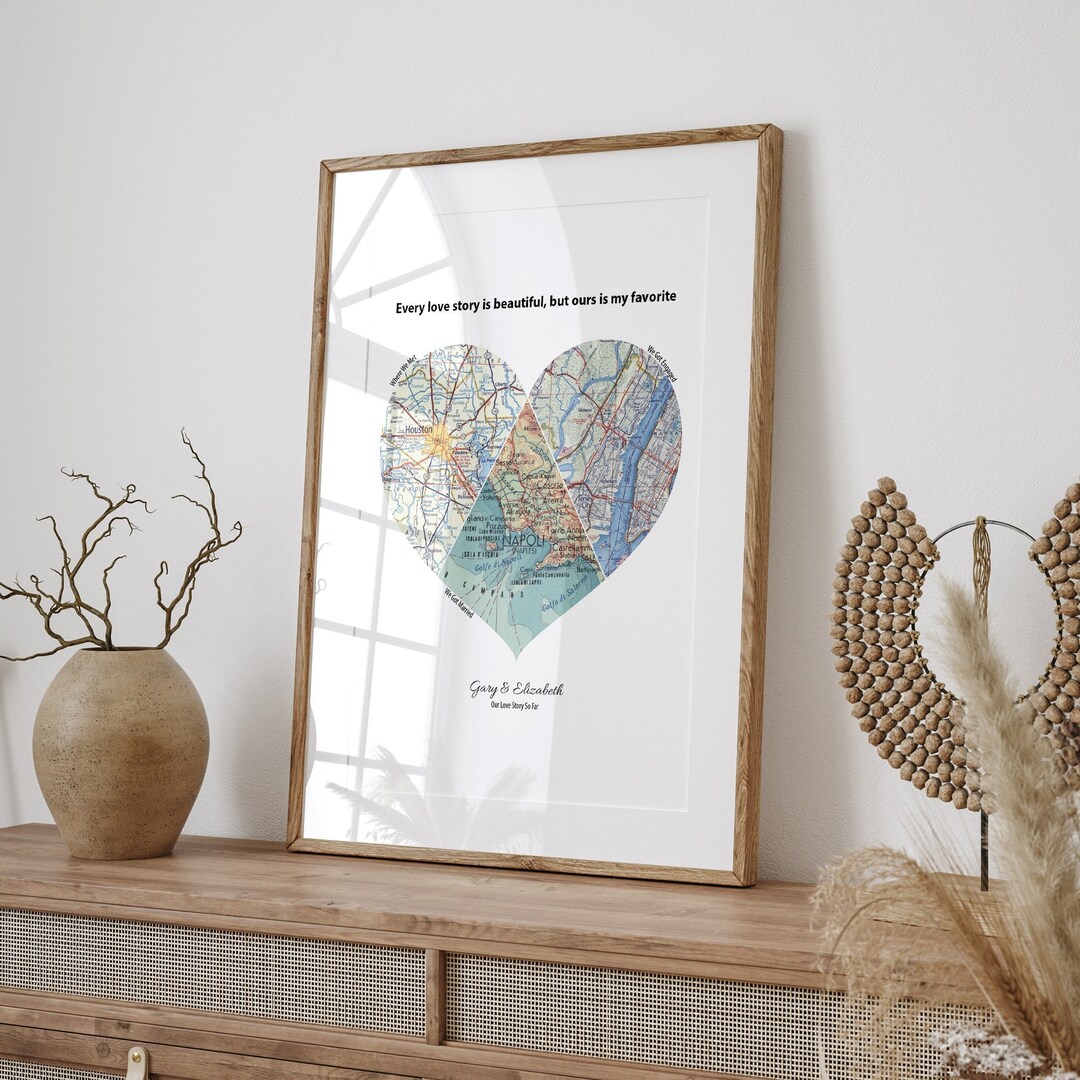 Custom Heart Map Custom Heart Map Print, Personalised Couples Gift, Customised Travel ...