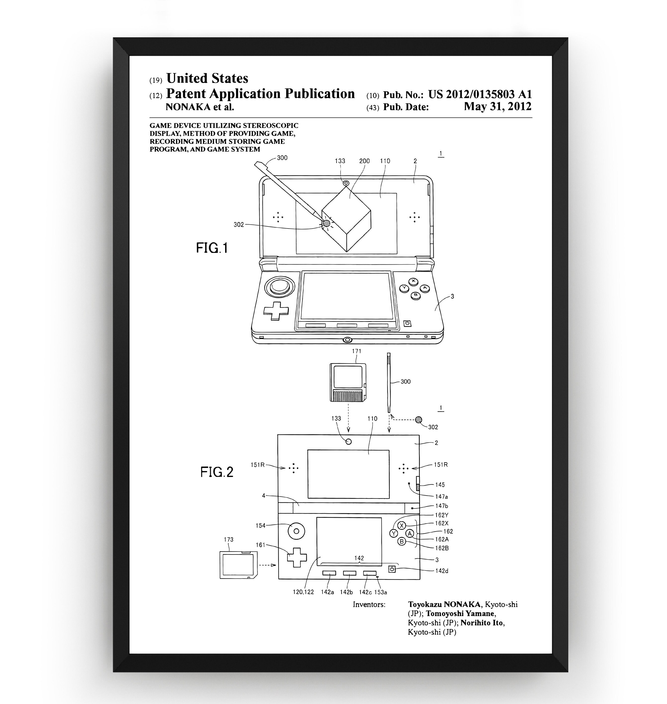 Nintendo 3DS 2012 Patent Print Gaming Wall Art Gamer | Etsy