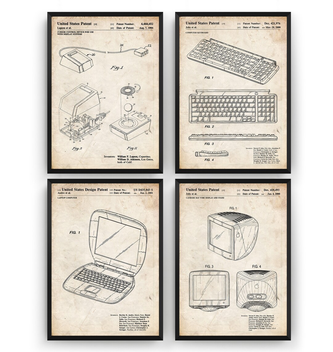 Apple Computer Set of 4 Patent Prints Steve Jobs Blueprint - Etsy