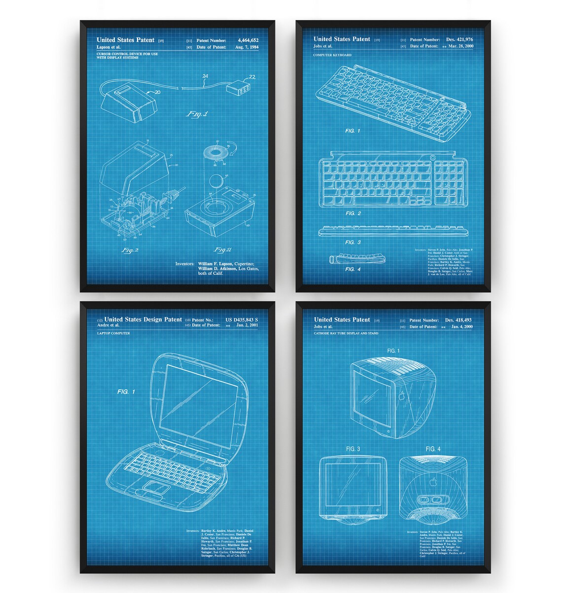 Apple Computer Set Of 4 Patent Prints Steve Jobs Blueprint | Etsy