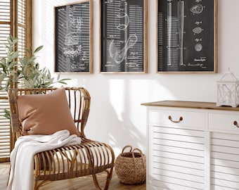 Baseball Patent Prints, Sports Bar Wall Art, Set of 3