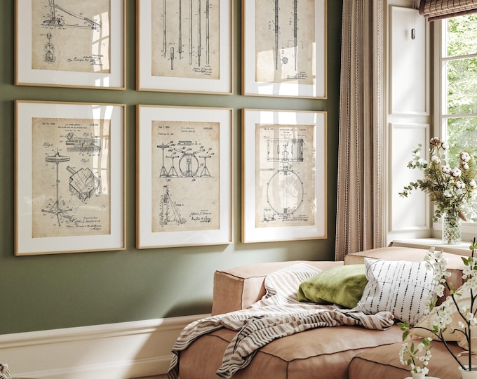 Drummer Patent Print Set: Vintage Music Room Wall Art