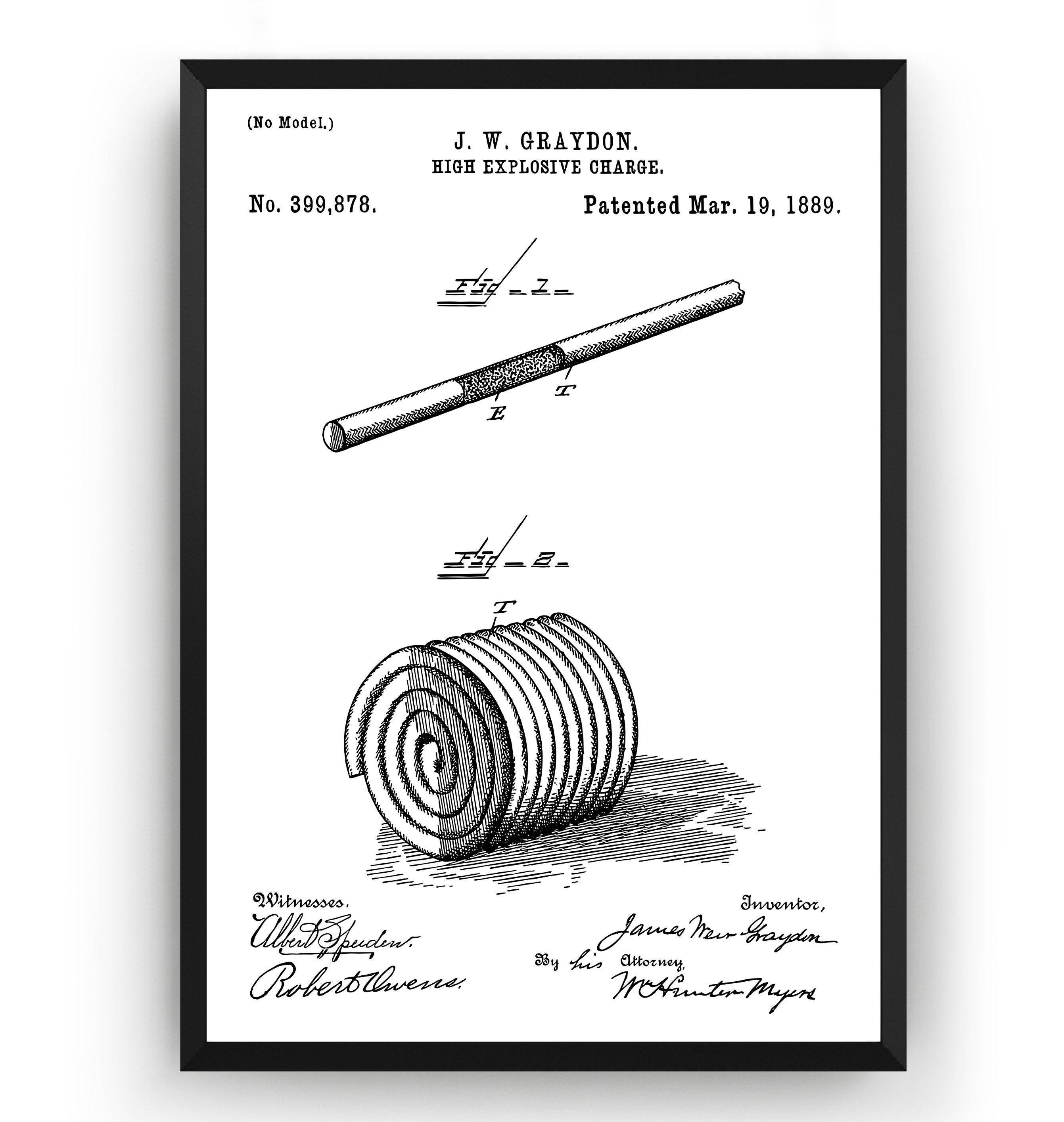 Explsoive Charge Drawing High Explosive Charge 1889 Patent Print Wall Art Poster - Etsy UK