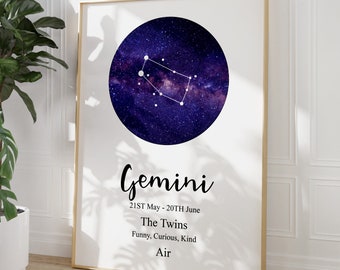 Gemini Zodiac Astrology Constellation Print