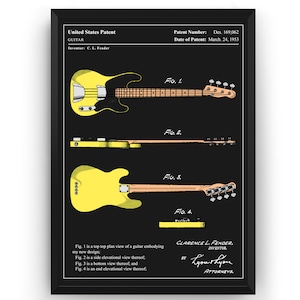 Telecaster Bass Guitar 1953 Colourised Patent Print, Guitarist Gifts, Music Room Decor, Studio Wall Art, Bedroom Posters