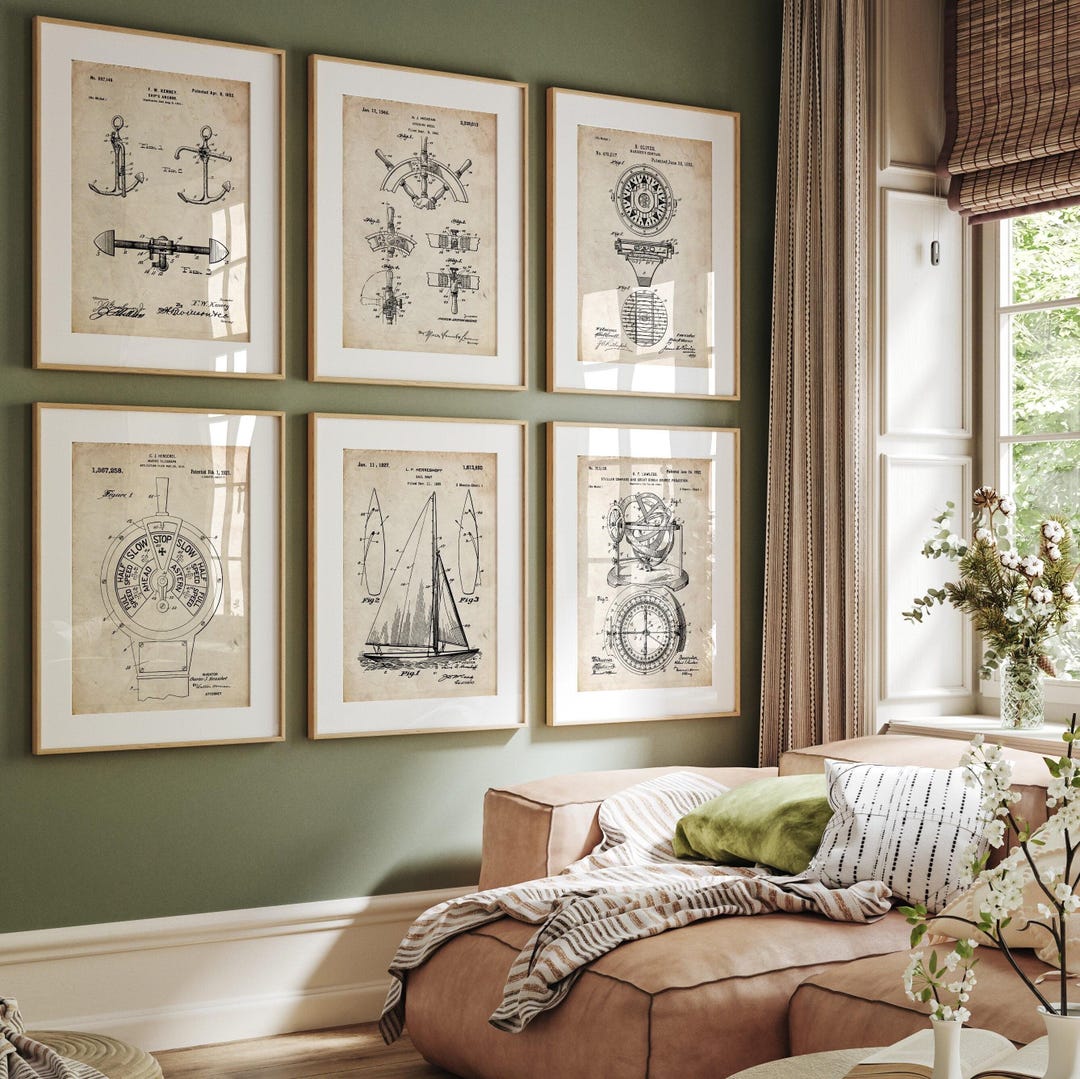 Nautical Sailing Set of 6 Patent Prints - Vintage Boat Designs Set - Etsy