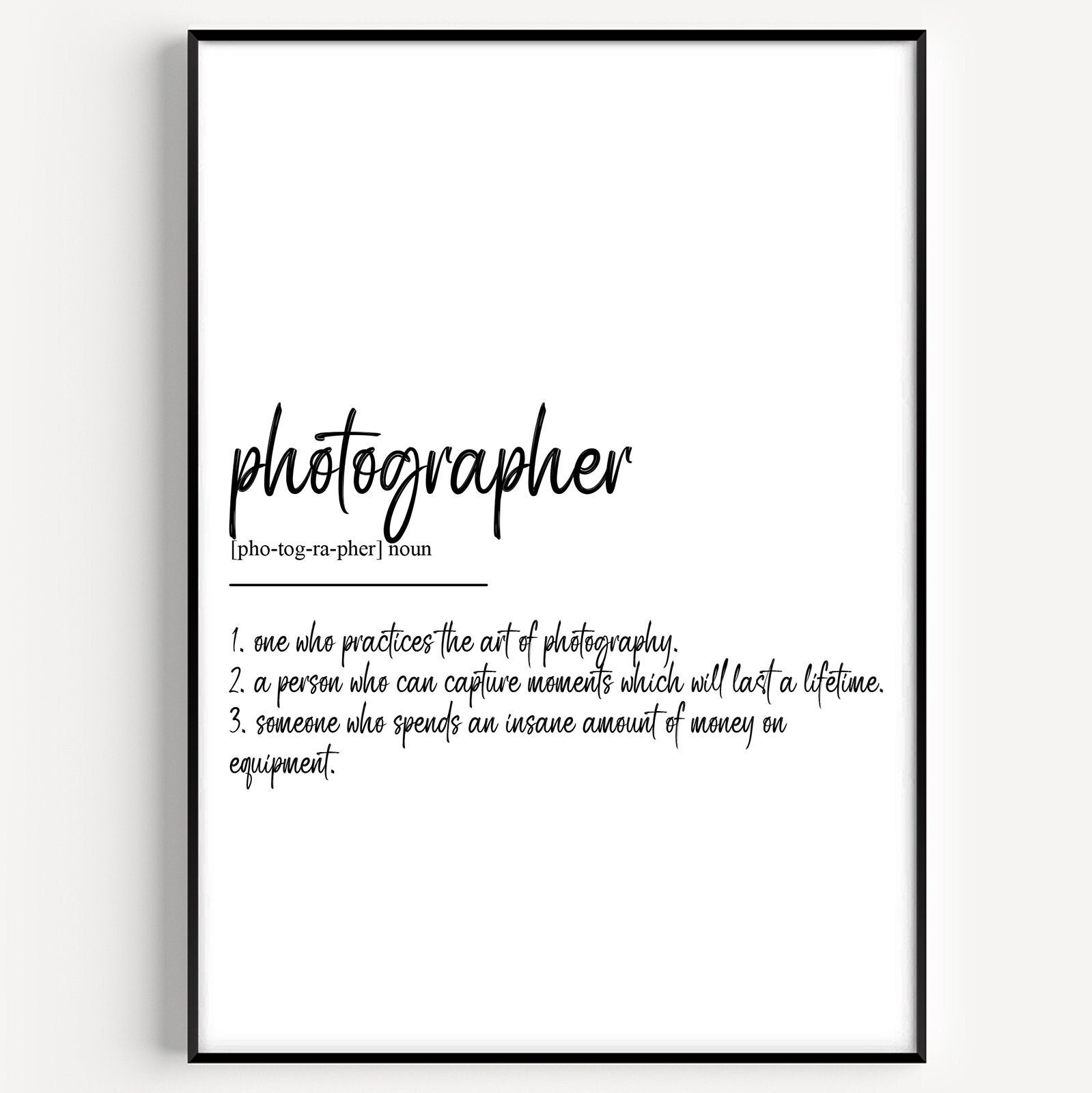 Photographer Definition Print, Photography Gift, Camera Wall Art ...