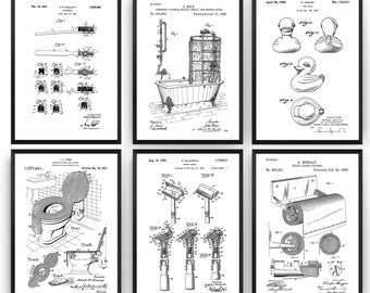 Bathroom Patent Prints - Toilet Decor Wall Art Restroom Poster Blueprint Gifts