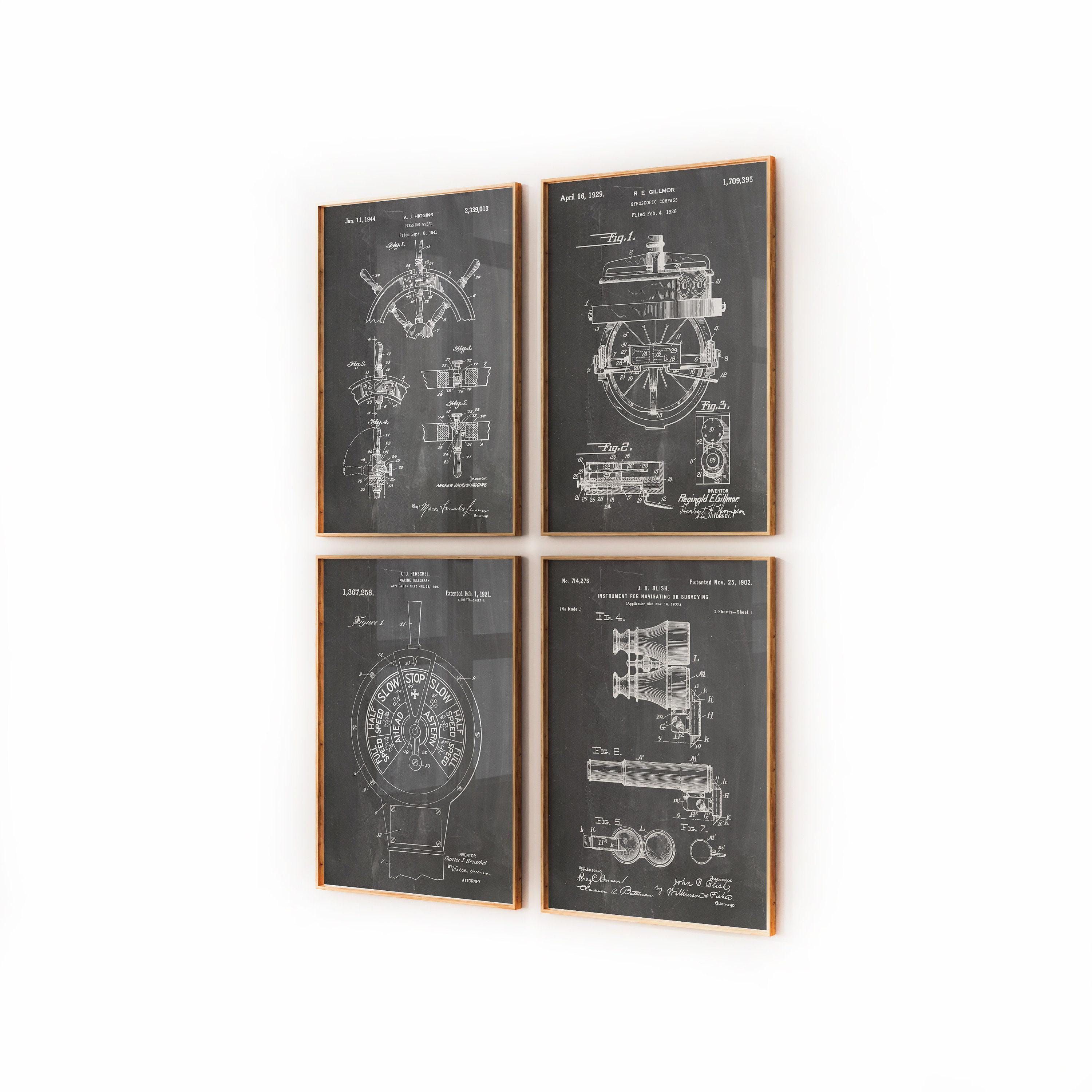Marine & Maritime Set of 4 Patent Prints, Nautical Decor, Boat Wall Art ...
