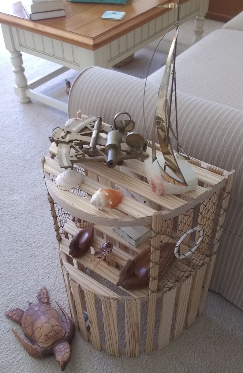 New Wooden Lobster Trap End Table With Shelves Nautical Etsy