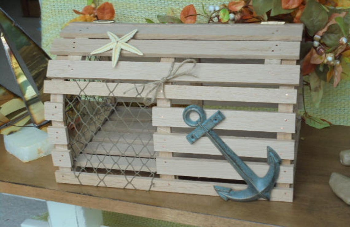 Nautical wedding wood Lobster Trap gift Card Box beach or Etsy