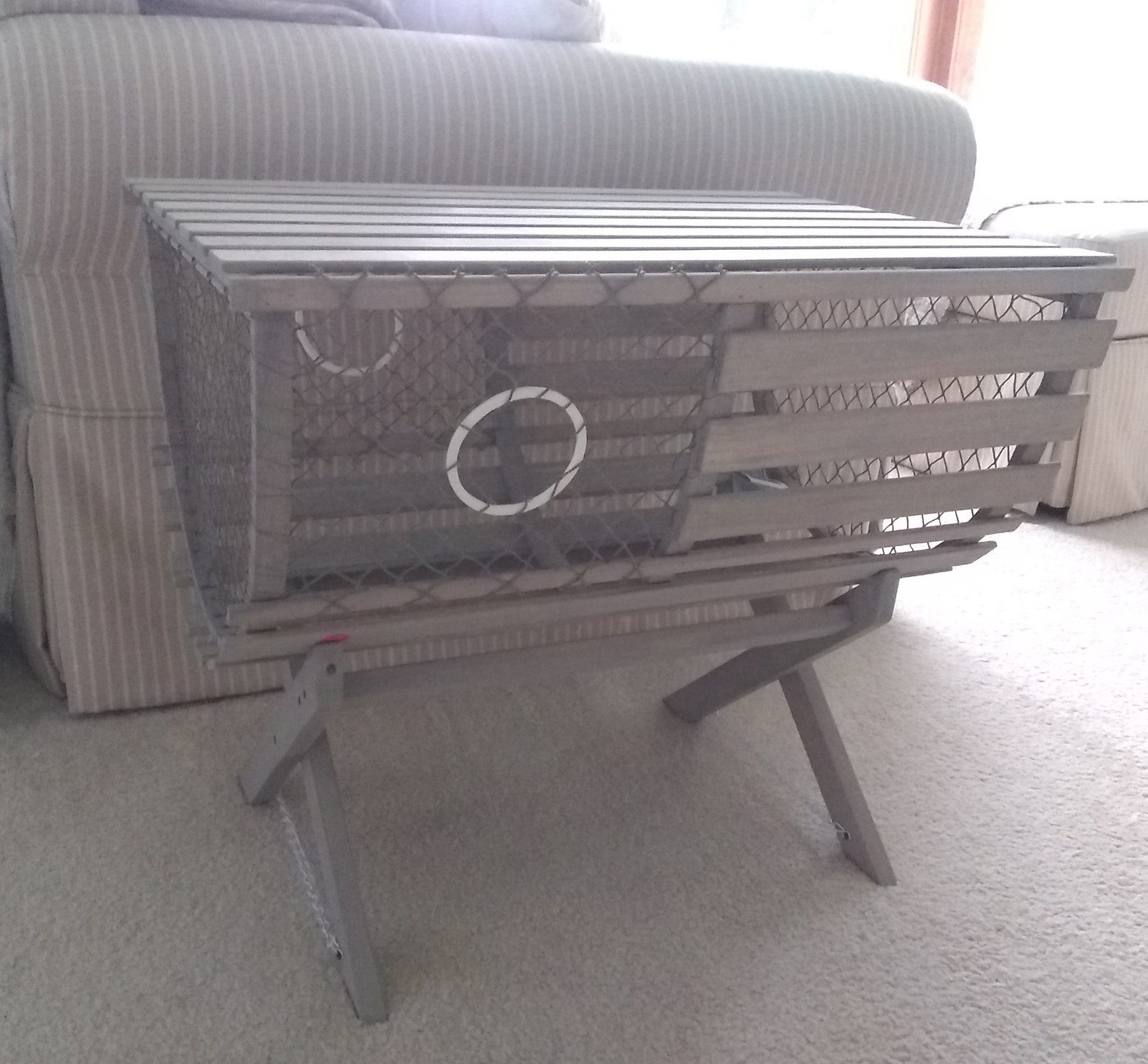 Wood Stained Lobster Trap End Table With Cradle Nautical Etsy