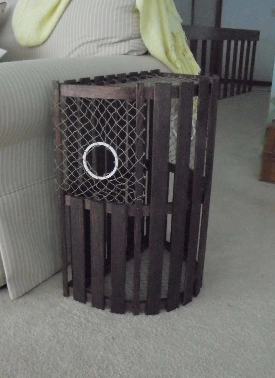 New Stained Wood Lobster Trap End Table, Clear Top Included, Nautical