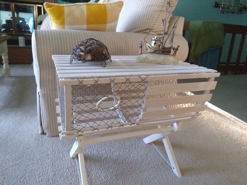 Wood Stained Lobster Trap End Table With Cradle Nautical Etsy