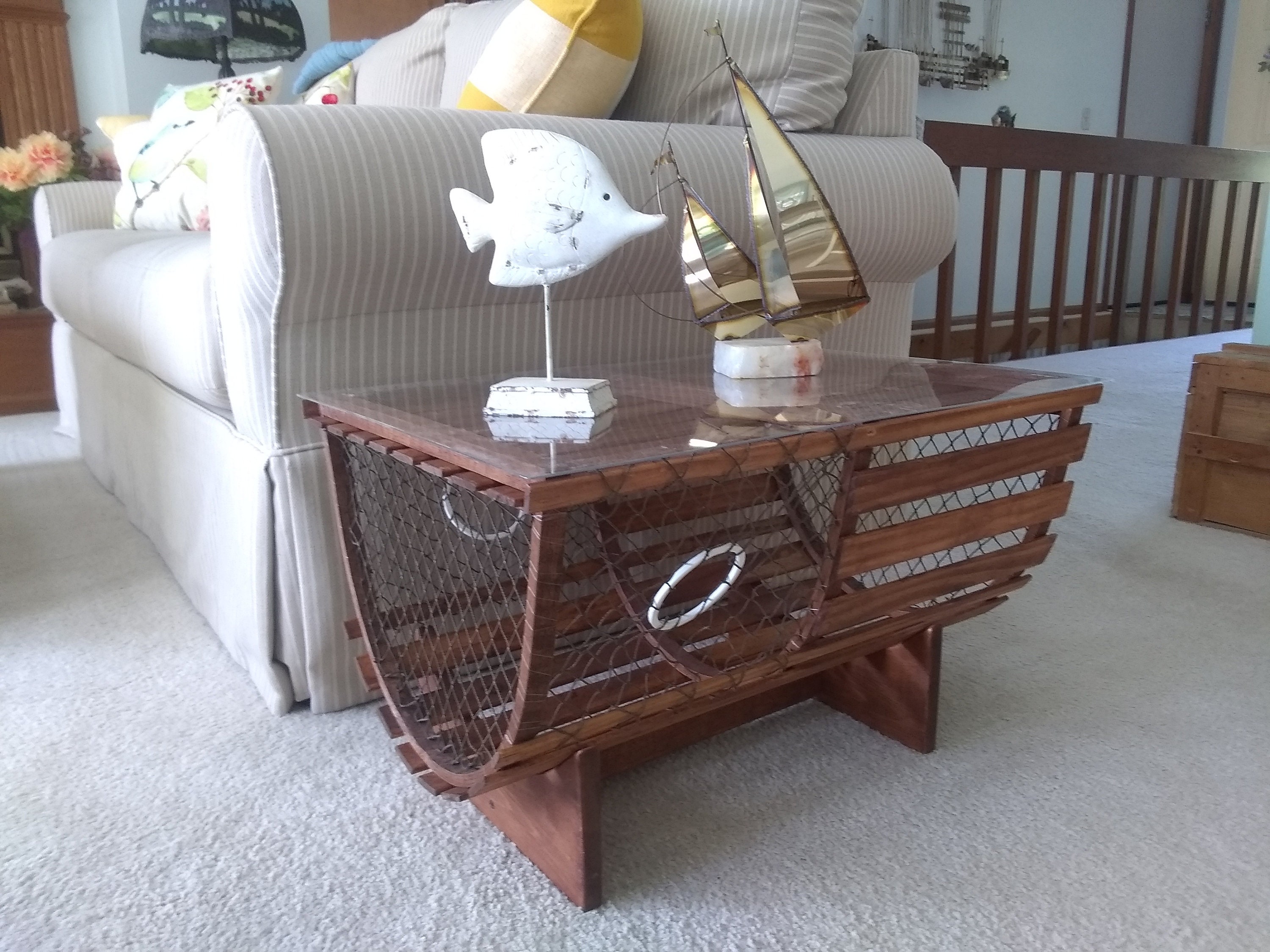 Wood Lobster Trap End Table With Low Cradle Clear Top Etsy