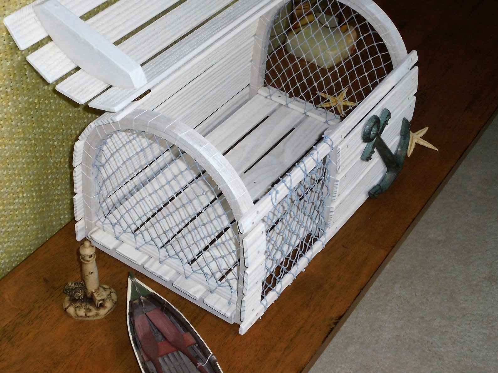 White wood wedding lobster trap gift card box with slots Etsy