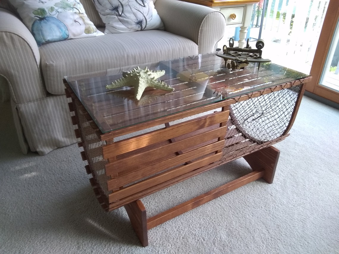 Full Size Half Round Wooden Lobster Trap Coffee Table With Etsy