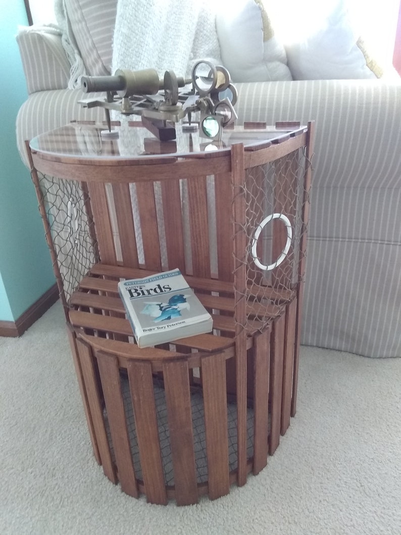New Wooden Lobster Trap End Table With Shelves Nautical Etsy