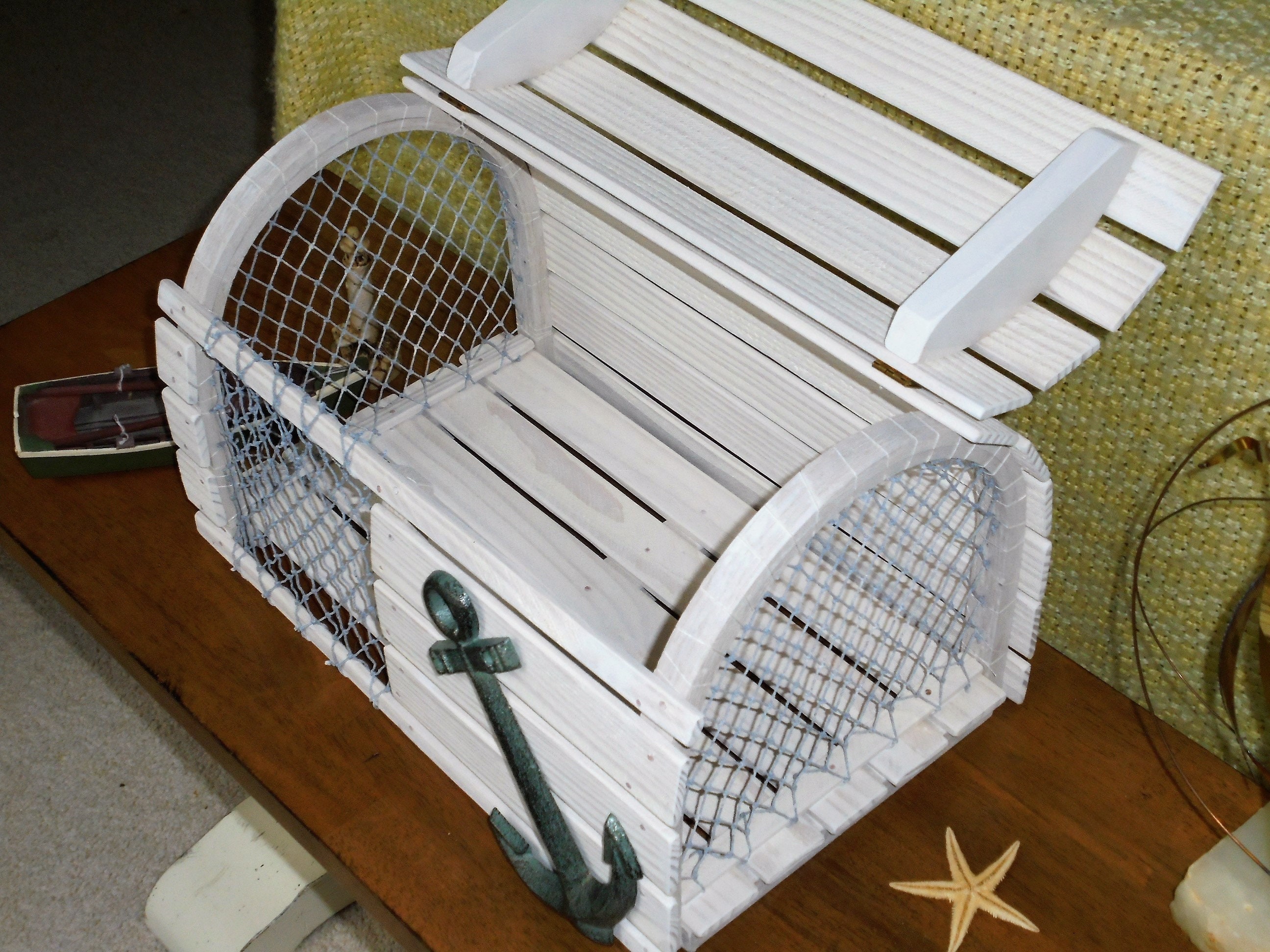 White wood wedding lobster trap gift card box with slots Etsy
