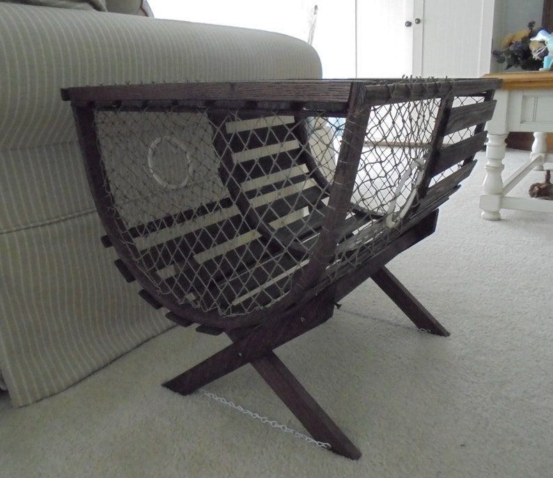 Wood Stained Lobster Trap End Table With Cradle Nautical Etsy