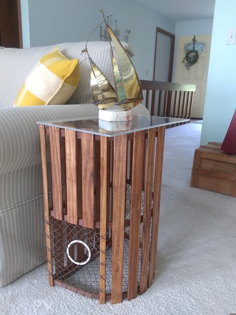 Wood Lobster trap end table with low cradle clear top Etsy