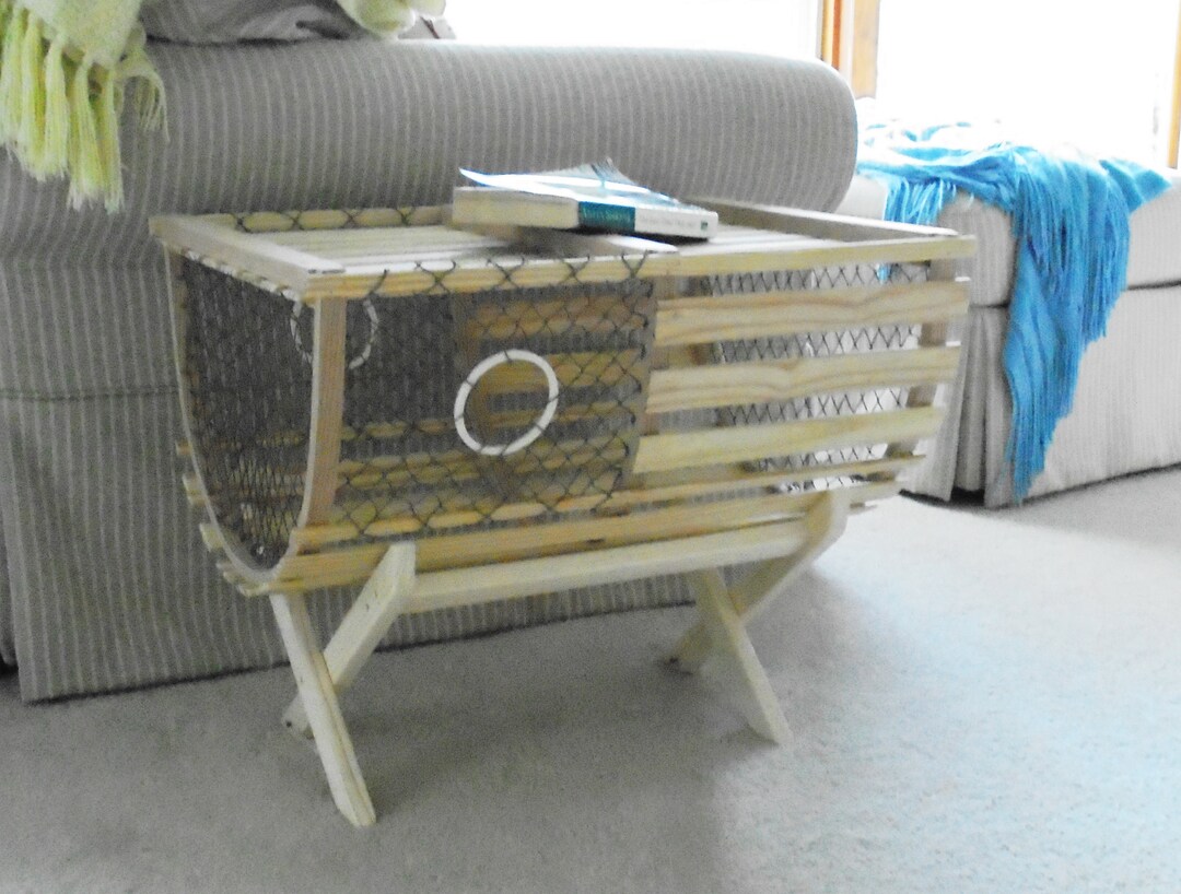 New Half Round Wood Lobster Trap End Table With Cradle Clear Etsy