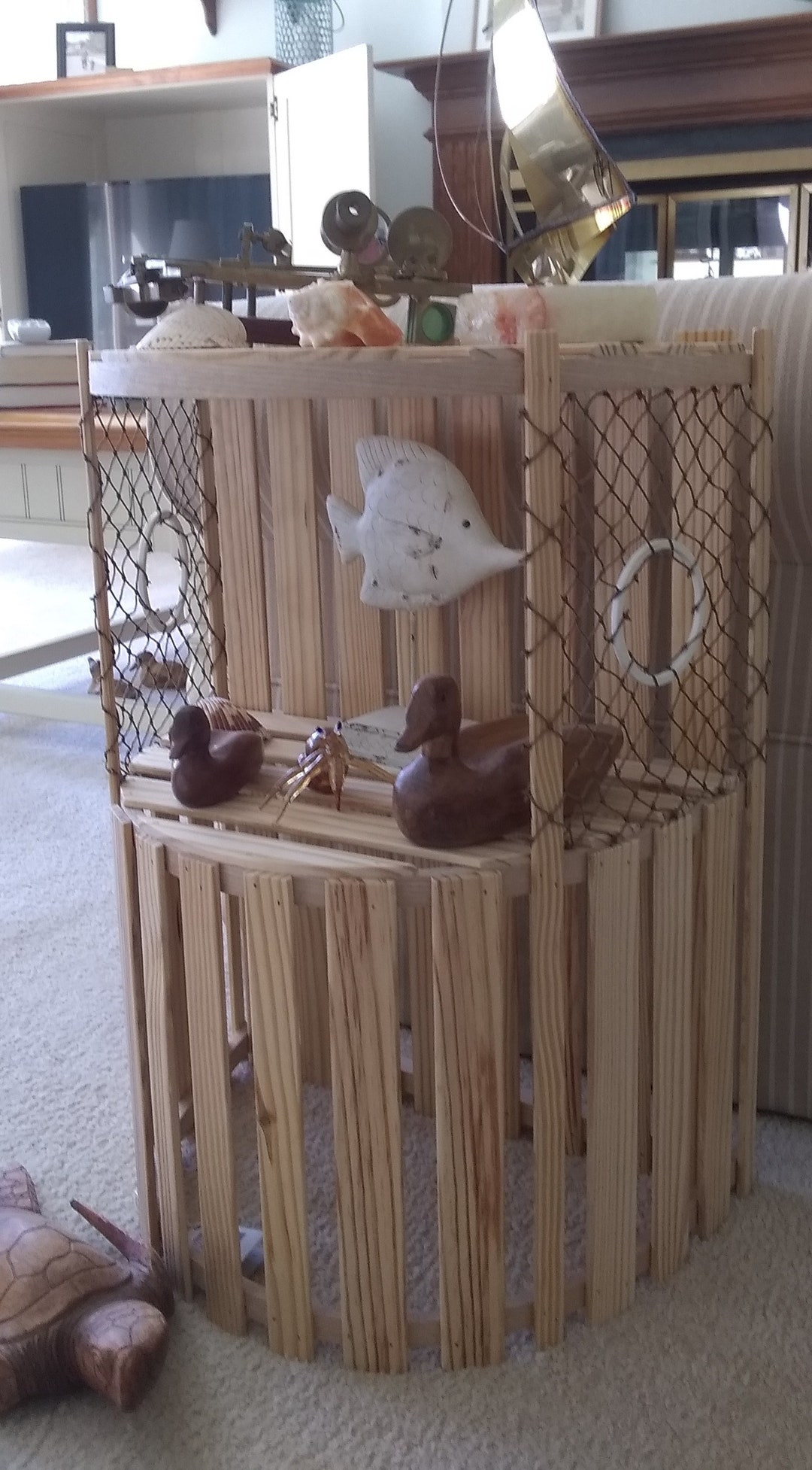 New Wooden Lobster Trap End Table With Shelves Nautical Etsy