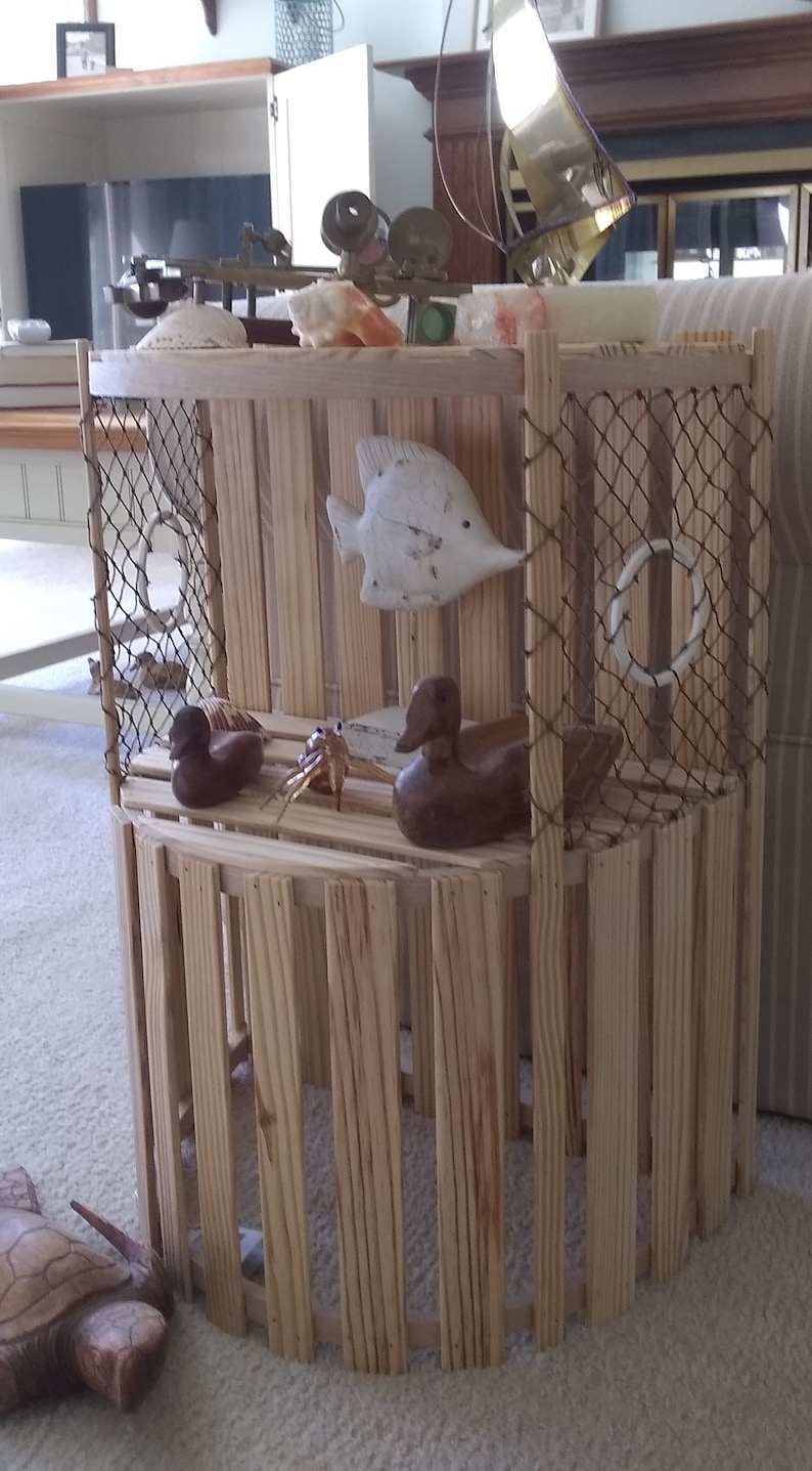 New Wooden Lobster Trap End Table With Shelves Nautical Etsy