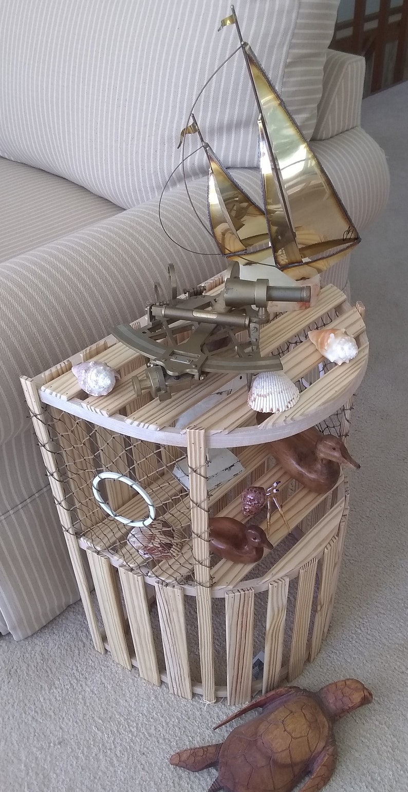 New Wooden Lobster Trap End Table With Shelves Nautical Etsy