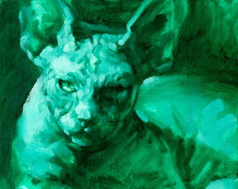 Green Sphynx Original Oil Painting