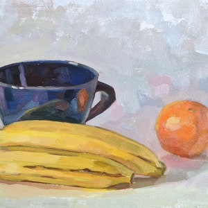 Pintura a óleo original Alla Prima Fruit & Teacup Still Life