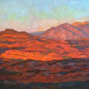 Pintura a óleo original da paisagem do deserto do oeste americano 35x27 cm (aprox. 11x14 pol.)