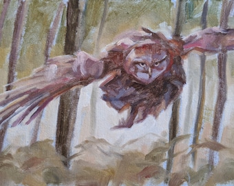 Original Owl Oil Painting 6" x 9"