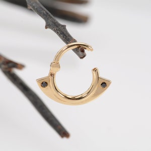 Pendiente de cartílago con diamantes y cierre de clic para tabique nasal y hélice, en oro macizo de 14 quilates, Daith Jewelry