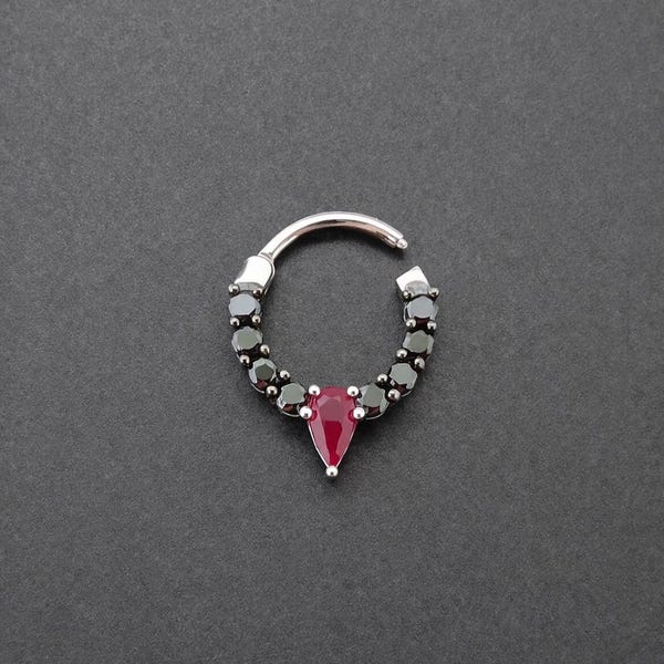 Ear Cuff Piercing Jewelry 14k White Solid Gold Pear Ruby Daith Earring Helix Hoop Cartilage Ring