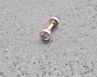 LSolid Gold Conch Stud White Diamond Flat Back 14k Gold Labret Earring Cartilage Stud
