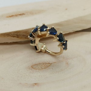 Conch Septum Clicker 14K Solid Gold Trillion Sapphires Helix Earring Cartilage Hoop Piercing Jewelry Ear Piercing