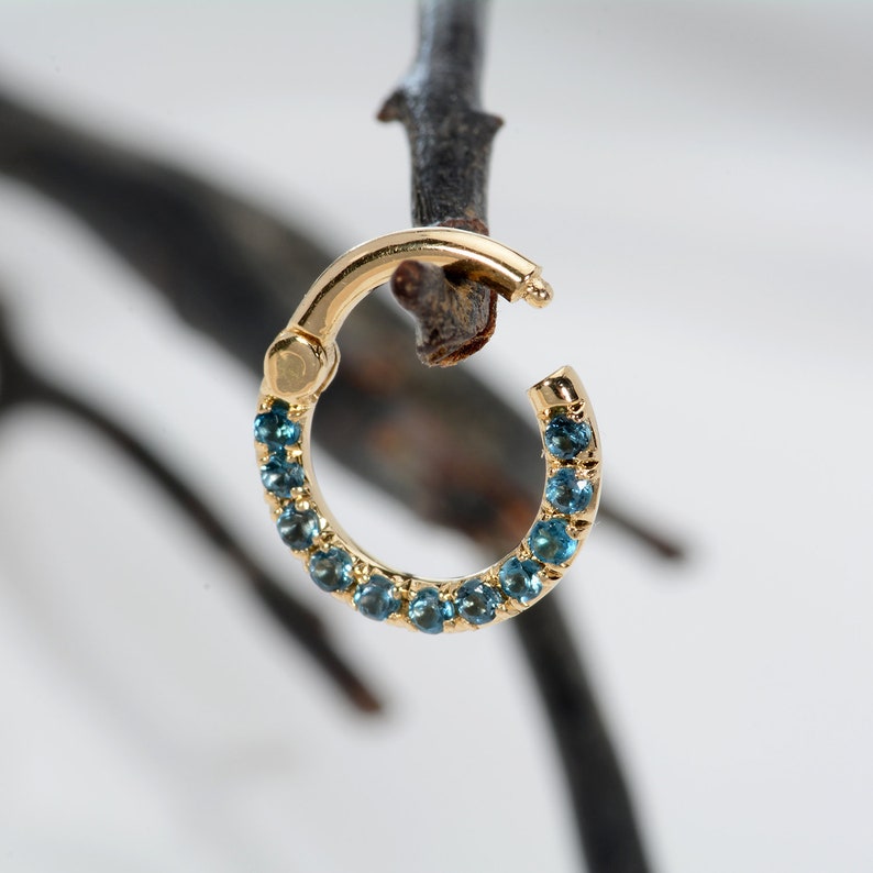 Piercing Jewelry Topaz Blue London - Septum Clicker 14k Gold - Daith Earring 16G - Nose Hoop - Gold Septum Ring - 14G - 16G - Tragus Earring 