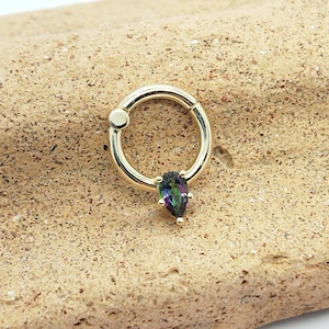 Mystic Green Topaz Daith Earring 14k Solid Gold Nose Ring Helix Ring Ear Cuff Piercing Jewelry Tragus Hoop