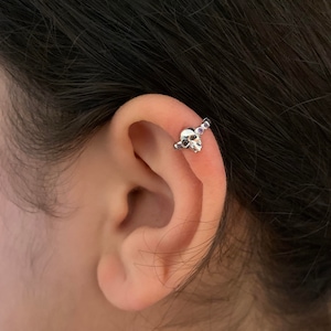 Ear Cuff Piercing Jewelry 14K Helix Skull Earring Conch Ring Cartilage Hoop