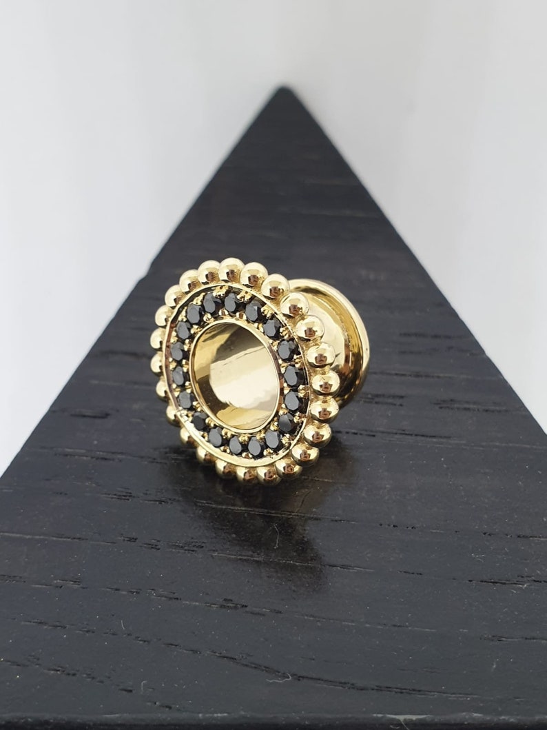 Solid Gold Ear Tunnels With Golden Balls Ear Gauges 14k Etsy