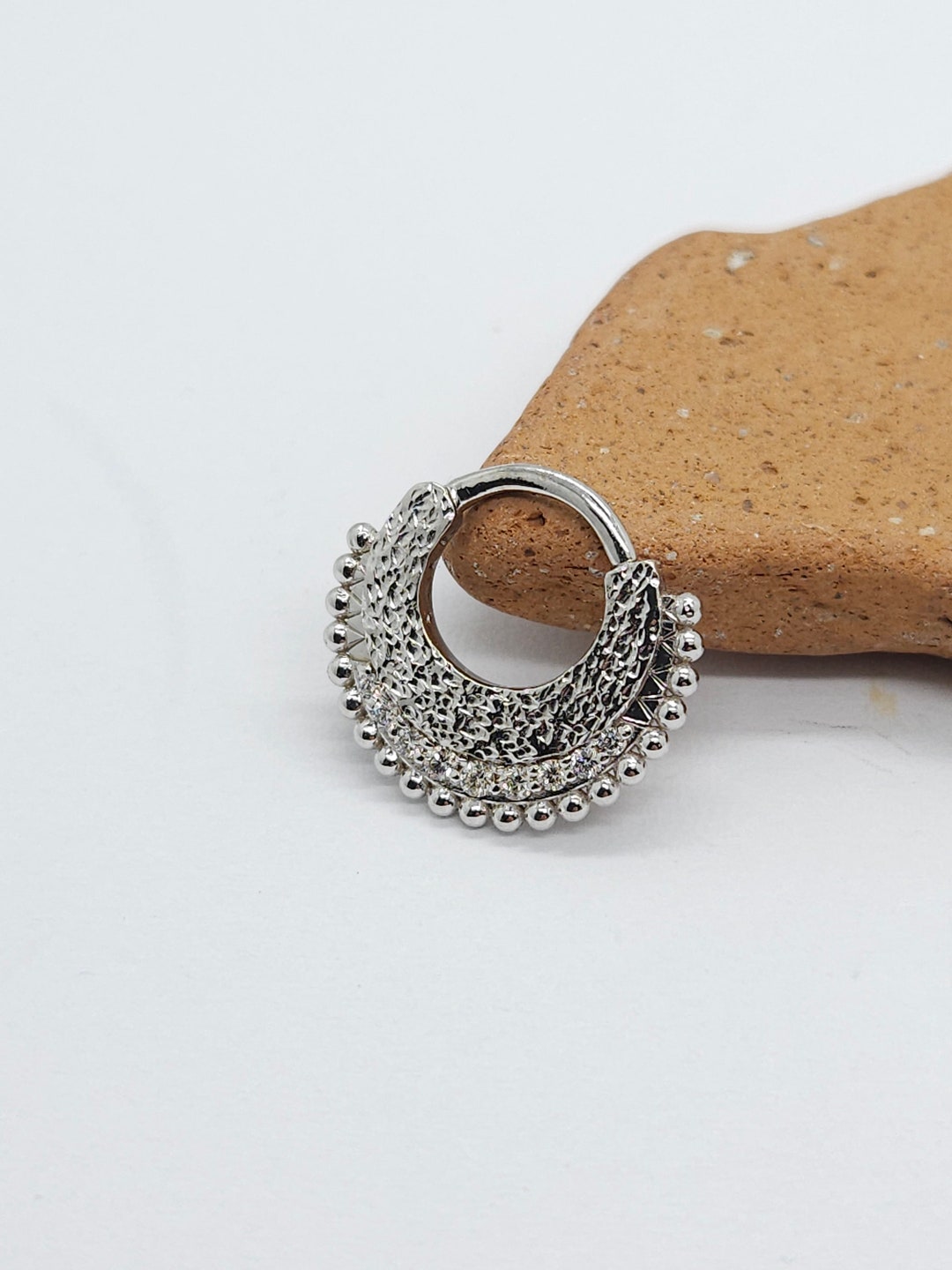 14k Hammered Textured Septum Clicker White Diamonds - Etsy