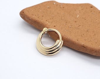 Triple Line Conch Septum Clicker 14k Solid Gold Helix Jewelry Cartilage Earring