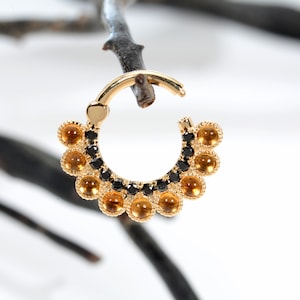 Cartilage Black Diamonds Earring 14k Solid Gold Daith Hoop  Piercing Jewelry Nose Ring