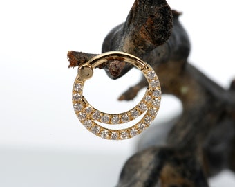 Helix Septum Clicker White Diamonds 14k Solid Gold Double Septum Ring Daith Earring Piercing Jewelry