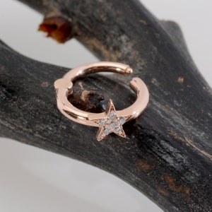 Conch Jewerly 14k ouro rosa sólido estrela design diamante hélice brinco cartilagem piercing
