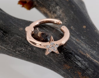 Conch Jewerly 14k Rose Solid Gold Star Design Diamond Helix Earring Cartilage Piercing